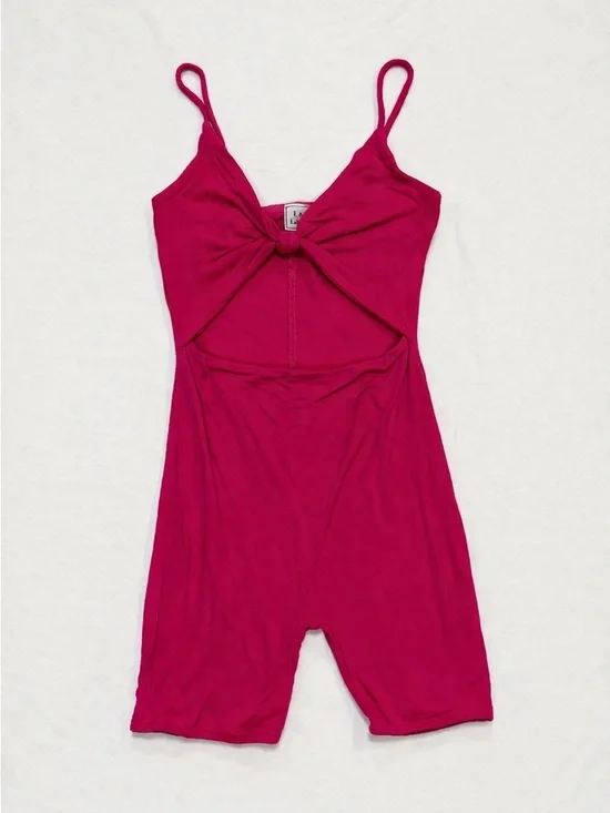 Fuchsia Tie-Front Romper Jumpsuit with Cutout - Picture 1 of 3